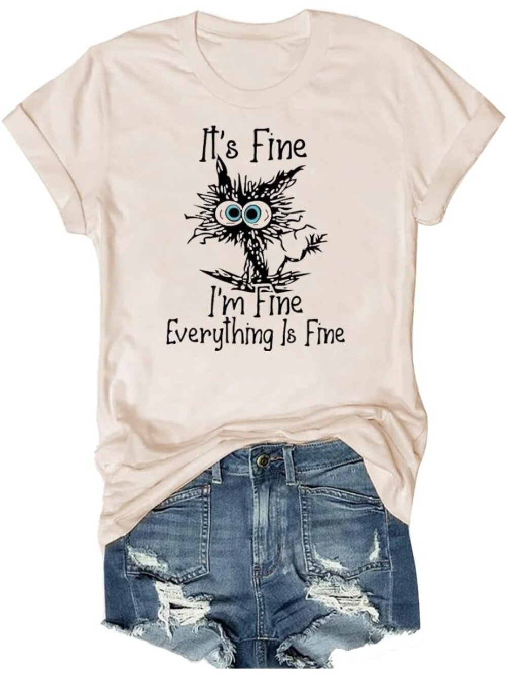 Women's Apricot Short Sleeve Sayings Loose Fit Casual Tops Imported T-Shirts